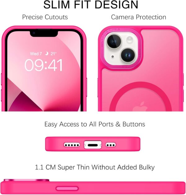 BENTOBEN Magnetic for iPhone 13 Case & iPhone 14 Case [Compatible with Magsafe] Translucent Matte Phone Case iPhone 13/14 Slim Shockproof Women Men Protective Cover for iPhone 13/14 6.1", Hot Pink - Image 9