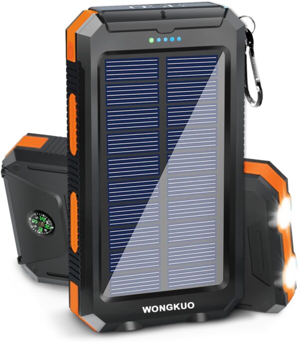 WONGKUO Solar Charger Power Bank - 𝟮𝟬𝟮𝟰 𝙐𝙥𝙜𝙧𝙖𝙙𝙚 36800mAh Solar Phone Charger, QC3.0 Fast Charger with LED Flashlight, IP65 Waterproof Portable Power Bank for Outdoor Activities - Image 2