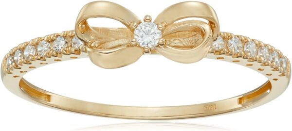 Amazon Essentials 10K Gold Dainty Bow Ring set with Round Cut Infinite Elements Zirconia (previously Amazon Collection) - Image 2