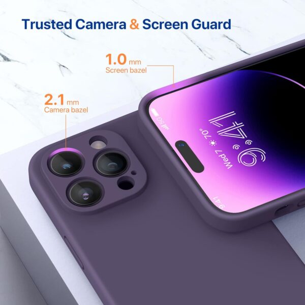 Miracase Designed for iPhone 14 Pro Case, with Tempered Glass Screen Protector, [Upgraded Camera Protection], Shockproof Liquid Silicone Rubber Phone Case Cover for 14 Pro 6.1 inch (Dark Purple) - Image 6