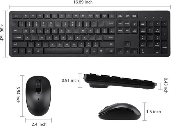 Wireless Keyboard and Mouse Combo, 2.4G Silent Cordless Keyboard Mouse Combo for Windows Chrome Laptop Computer PC Desktop, 106 Keys Full Size with Number Pad, 1600 DPI Optical Mouse (Black) - Image 8