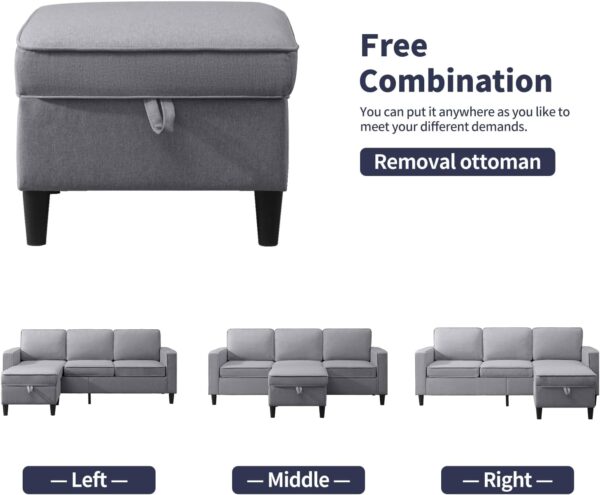 ijuicy 6 Seat Sectional Sofa Set w/Ottoman,3 Seat Couch & Loveseat Sofa & Armchair with Side Pockets & Movable Storage Ottoman, 3PCS Modern Couch Set Living Room Furniture Set(3+2+1Seat/Light Grey) - Image 5