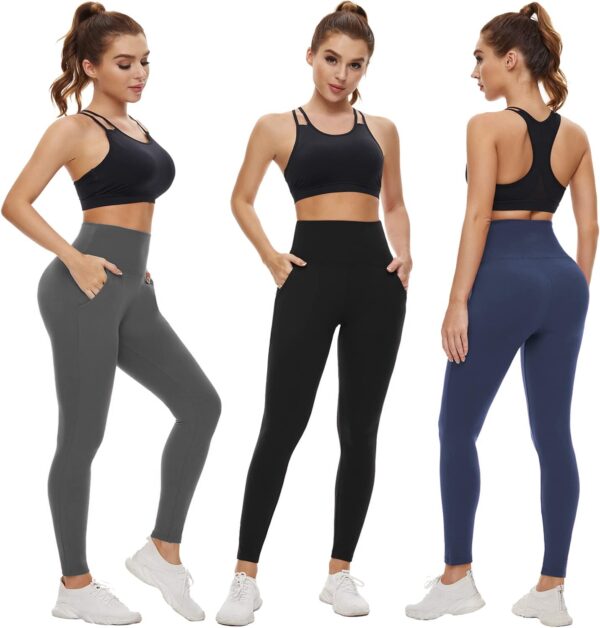 NEW YOUNG 3 Pack Leggings with Pockets for Women,High Waisted Tummy Control Workout Yoga Pants - Image 3