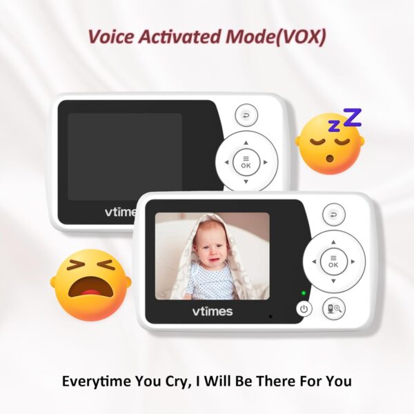 Baby Monitor with Camera and Audio, Video Baby Monitor No WiFi Night Vision, 2.4" LCD Screen Portable Baby Camera VOX Temperature Sensor Lullaby Alarm 1000ft Range, Ideal for Baby/Elderly/Pet - Image 6