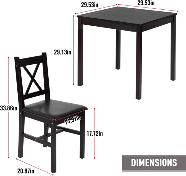 FDW Dining Kitchen Table Dining Set Wood 3 Piece Upholstered Grid Dining Room Table and Chairs for 2,Dark Brown - Image 8