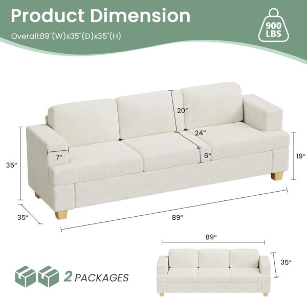 Fiona's magic 5 Seats Sofa Couch Set, 2 Piece Set Comfy Sofa Couch, 3 Seater & Loveseat Sofa with Deep Seats, Couch for Living Room, Modern Sleeper Couch, White Chenille - Image 4