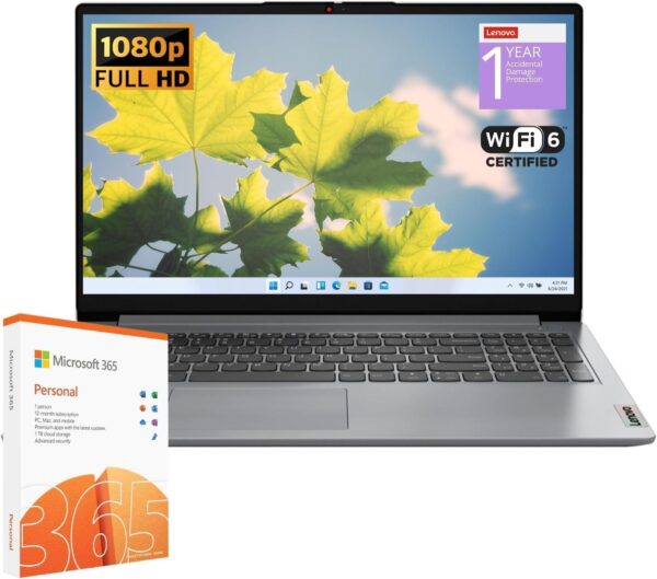 Lenovo IdeaPad 1 Student Laptop, Intel Dual Core Processor, 20GB RAM, 1TB SSD + 128GB eMMC, 15.6" FHD Display, 1 Year Office 365, Windows 11 Home, Wi-Fi 6, Webcam, Bluetooth, SD Card Reader, Grey - Image 2