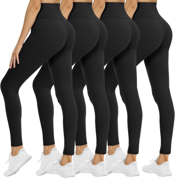 NexiEpoch 4 Pack Leggings for Women - High Waisted Tummy Control Soft Black Capri Yoga Pants with Pockets for Workout - Image 2