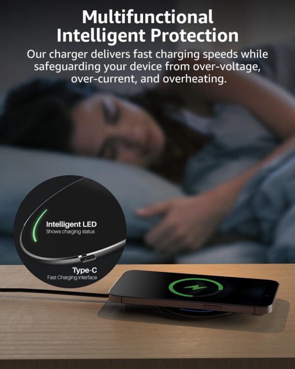 TOZO 2025 Upgraded Wireless Charger 15W Max Fast Wireless Charging Pad Compatible with iPhone 16/16 Plus/16 Pro Max /15/14/13/SE/12 Series, Samsung Galaxy S24/S23/S22 Series (No AC Adapter), Black - Image 5