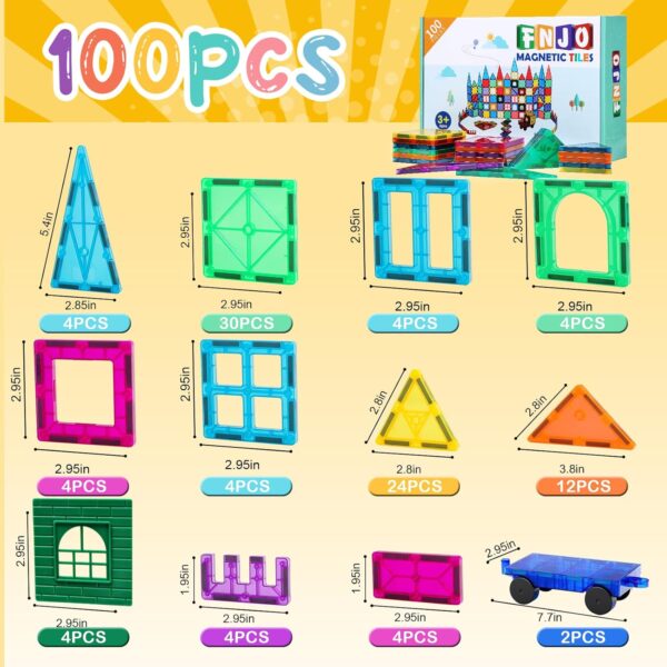 FNJO Magnetic Tiles, 100PCS Building Blocks, Magnets Building Set, STEM Construction Stacking Toy Gift for Kids 3+ Boys and Girls Preschool Kindergarden Toy - Image 9