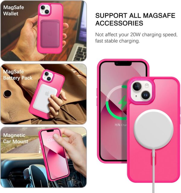 BENTOBEN Magnetic for iPhone 13 Case & iPhone 14 Case [Compatible with Magsafe] Translucent Matte Phone Case iPhone 13/14 Slim Shockproof Women Men Protective Cover for iPhone 13/14 6.1", Hot Pink - Image 3