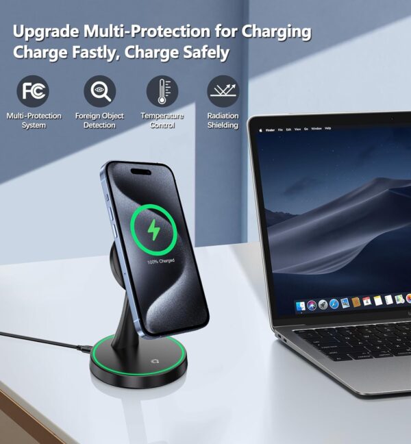 Magnetic Wi-fi Charger Stand 15W Quick Magazine-Secure Charger for iPhone 16/16 Professional/16 Plus/16 Professional Max/15/14/13/12 Collection Magnet Wi-fi Charging Station/Pad with Sleep-Pleasant Gentle for AirPods - Image 5