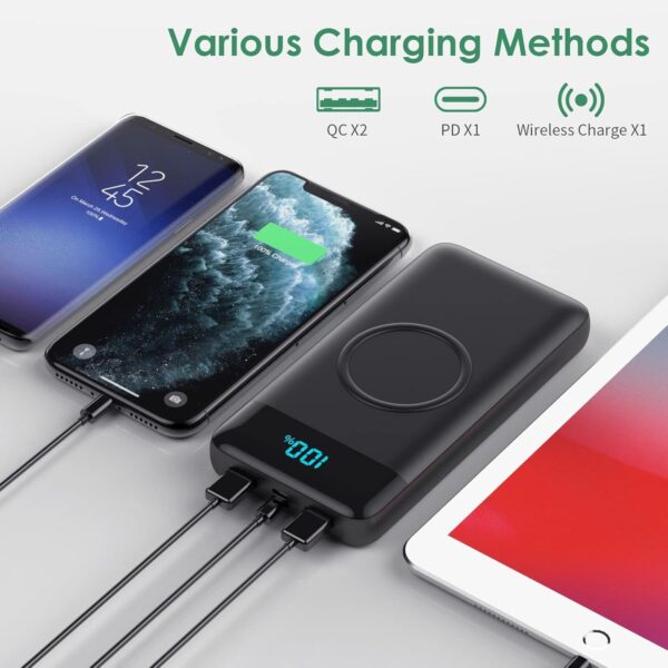 Wireless Portable Charger 30,800mAh 15W Wireless Charging 25W PD QC4.0 Fast Charging Smart LCD Display USB-C Power Bank, 4 Output External Battery Pack Compatible with iPhone 16/15/14/13, Samsung etc - Image 4