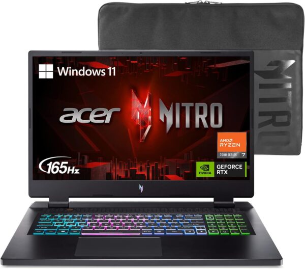 Acer Nitro 17 Gaming Laptop | AMD Ryzen 7 7840HS Octa-Core CPU | NVIDIA GeForce RTX 4060 Laptop GPU | 17.3" QHD 165Hz IPS Display | 1TB Gen 4 SSD | Wi-Fi 6E | RGB Backlit KB | AN17-41-R7G3, Black - Image 2