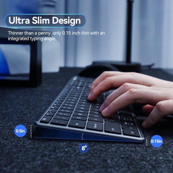 AUSDOM 2.4G Wireless Bluetooth Keyboard Full Size, Quiet Slim Multi-Device Rechargeable Cordless QWERTY Keyboard with Number Pad, Low Profile Silent Flat Universal Keyboard for Computer/Mac/Windows - Image 5