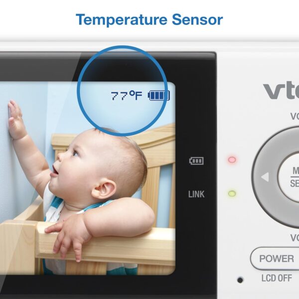 VTech VM819 Baby Monitor with Camera and Audio, 2.8” Screen Portable Baby Camera, Night Vision, 2-Way Audio, Temperature Sensor and Lullabies, Secure Transmission No WiFi, Ideal for Baby/Elderly/Pet - Image 9