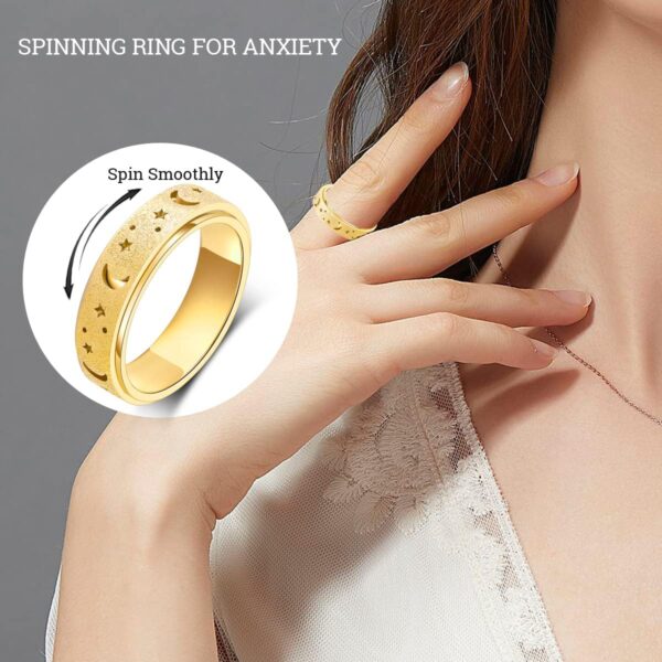 OreilleStar Anxiety Ring Spinner Fidget Thumb Ring Gold Stainless Steel Band Moon Star Fidget Toys Adults - Image 3