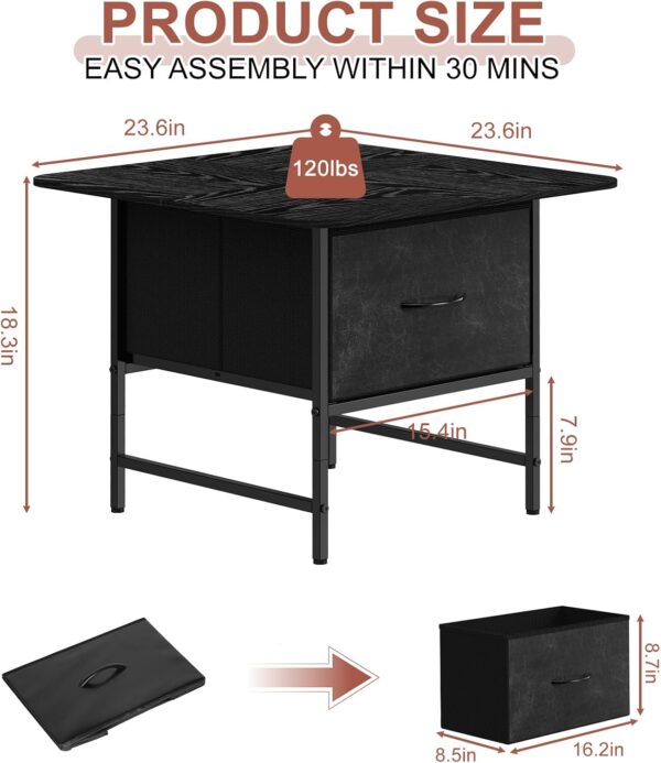 Shinoske Square Coffee Table with Storage Drawer,Small Black Coffee Tables for Living Room,2-Tier Farmhouse Center Table with Round Corners for Small Space,Small Apartment,Office - Image 4