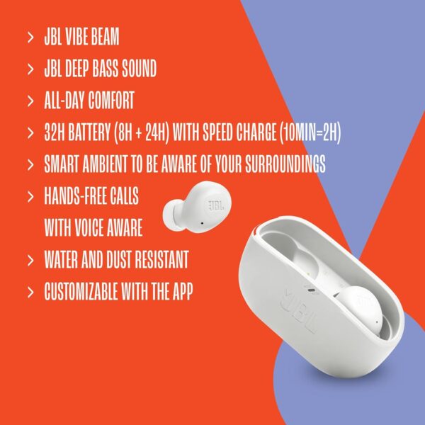 JBL Vibe Buds - True Wireless Earbuds, Smart Ambient, VoiceAware, Up to 32 total hours of battery life with speed charging, Water and dust resistant, JBL Deep Bass Sound (Black) - Image 5