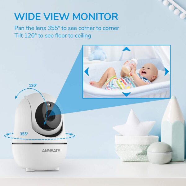 ANMEATE Child Monitor with Distant Pan-Tilt-Zoom Digital camera,Giant Show Video Child Monitor with Digital camera and Audio |Infrared Night time Imaginative and prescient |Two Manner Speak | Room Temperature| Lullabies and 960ft Vary（Black） - Image 4