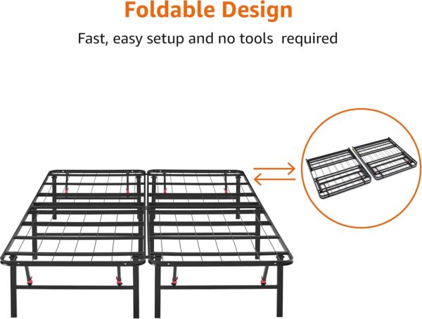 Amazon Basics Bed Frame with Storage, Foldable Metal Platform, Sturdy Steel, No Box Spring Needed, 14 inches High, Tool-Free Setup, Full Size, Black - Image 5