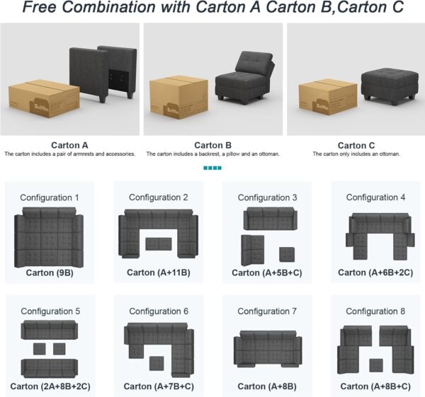 Belffin Modular Sectional Sofa with Storage Sectional Sleeper Couch Modular Sofa Bed for Living Room Dark Grey - Image 6