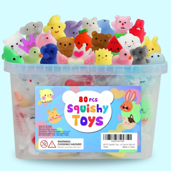 80Pcs Party Favors for Kids 4-8, Kawaii Squishies Mochi Squishy Toy Bulk Fidget Sensory Toys Birthday Gifts for Boys Girls Goodie Bag Christmas Stocking Stuffers Treasure Box Classroom Prizes - Image 2