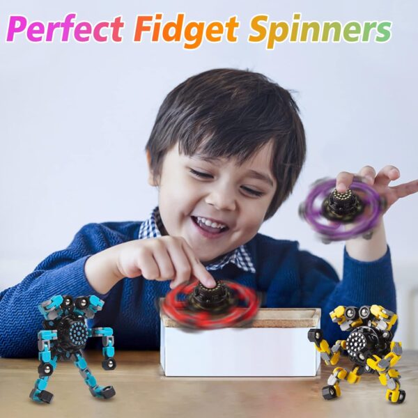 Easter Basket Stuffers Transformable Fidget Spinners 4 Pcs for Kids and Adults Stress Relief Sensory Toys for Boys and Girls Fingertip Gyros for Party Favors Stocking Stuffers Bulk for Kids - Image 3