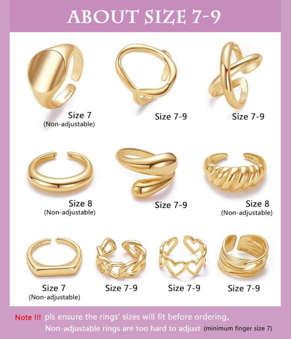 10PCS Gold Dome Chunky Rings for Women 18K Gold Plated Braided Twisted Round Signet Rings Adjustable Open Ring Band Statement Jewelry Size 7-9 - Image 6