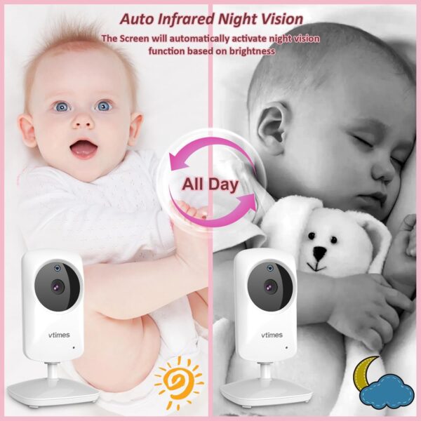 Baby Monitor with Camera and Audio, Video Baby Monitor No WiFi Night Vision, 2.4" LCD Screen Portable Baby Camera VOX Temperature Sensor Lullaby Alarm 1000ft Range, Ideal for Baby/Elderly/Pet - Image 7