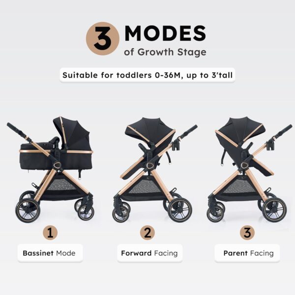 2 in 1 Baby Stroller, Convertible Bassinet Pushchair for Infants and Newborns 0-36 Months - Image 3