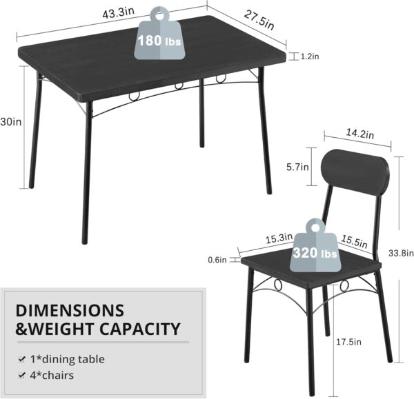 VECELO Dining Table Set for 4, 5 Piece Dinette with Chairs for Kitchen, Breakfast Nook and Small Space, Black - Image 7