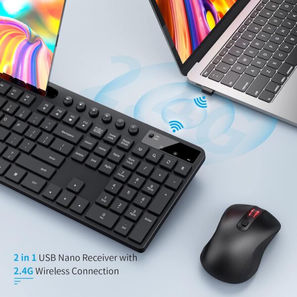 Wireless Keyboard and Mouse Combo, MARVO 2.4G Ergonomic Wireless Computer Keyboard with Phone Tablet Holder, Silent Mouse with 6 Button, Compatible with MacBook, Windows (Black) - Image 6