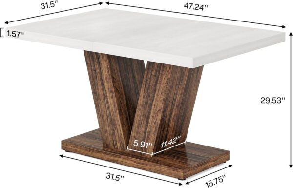 Tribesigns 47-Inch Dining Table for 4, White Kitchen Dinner Table with Heavy Duty Pedestal, Farmhouse Wooden Eating Table for Home, Dining Room, Small Space, White & Brown - Image 3