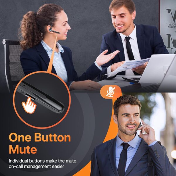 Bluetooth Headset with Microphone,V5.4 Bluetooth Earpiece with Charing Case 150H Standby Time Hands Free Headset with Noise Canceling for Work Business Office Trucker(Black) - Image 8