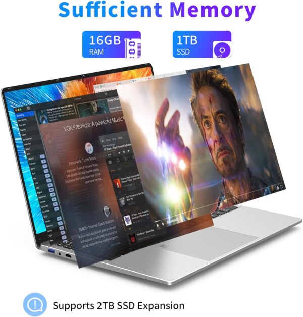 16 Inch Laptop Computer | Gaming Laptop | 16GB RAM 1TB SSD | N100 Processor | FHD 1920 * 1200 | 180 Angle Open | Backlit | BT4 WIFI5 | Windows 11 Pro | Fingerprint Unlock | UHD Graphics 750 MHz - Image 7