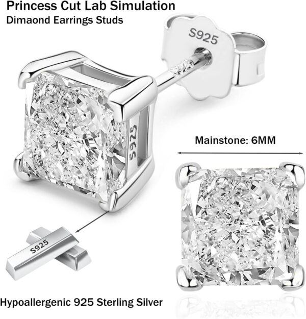 925 Sterling Silver 2-4 Carat Lab Simulation Diamond Stud Earrings 5A Cubic Zirconia Stud Earrings Hypoallergenic White Gold Plated, Perfect Jewelry Gifts - Image 7