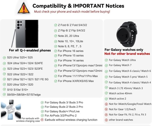 Wireless Charger for Samsung, 3 in 1 Wireless Charging Station for Samsung Galaxy S25 Ultra/S24 Ultra/S23/S22/Note 20/Z Flip 6/Fold 6, Charger for Samsung Galaxy Watch Ultra/7/6/5, Galaxy Buds 3/3 Pro - Image 3