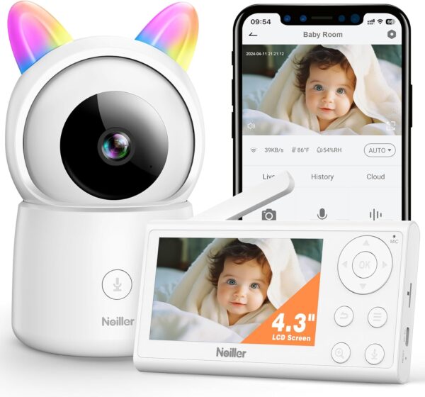 Baby Monitor, 4.3" Video Baby Monitor with 1080P Camera, Smart 2.4G WiFi Audio Monitor with Remote PTZ, Night Vision, 2-Way Talk, Sleep Mode, RGB Night Lights, Lullabies & 1000ft Range, APP Control - Image 2