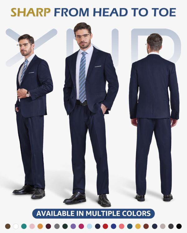 YND Men's Slim Fit 2 Piece Suit, One Button Solid Jacket Pants Set with Tie - Image 3