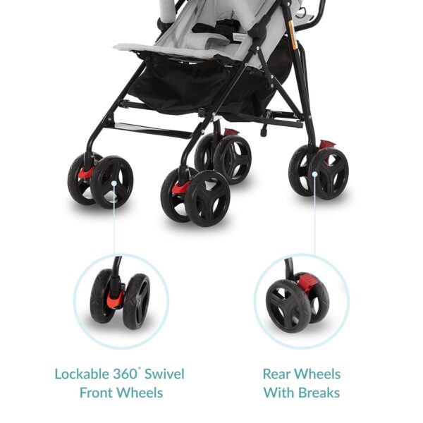 Vista Moonwalk Baby Stroller in Light Gray, Lightweight Infant Stroller with Compact Fold, Multi-Position Recline Umbrella Stroller with Canopy, Extra Large Storage and Cup Holder - Image 7