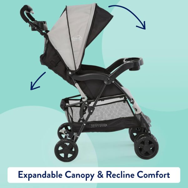 Kolcraft Cloud Plus Lightweight Baby & Toddler Umbrella Stroller with Large Storage Basket and Canopy, Reclining Seat, Child and Parent Trays, Compact Easy Fold for Travel - Slate Gray - Image 9