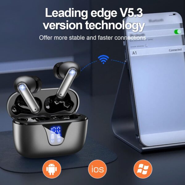 ZIUTY Wireless Earbuds, Ear Buds Bluetooth V5.3 Headphones 50H Playtime with LED Digital Display Charge Case, IPX5 Waterproof Earphones with Mic for iPhone Android Phone Computer Laptop - Star Gray - Image 7