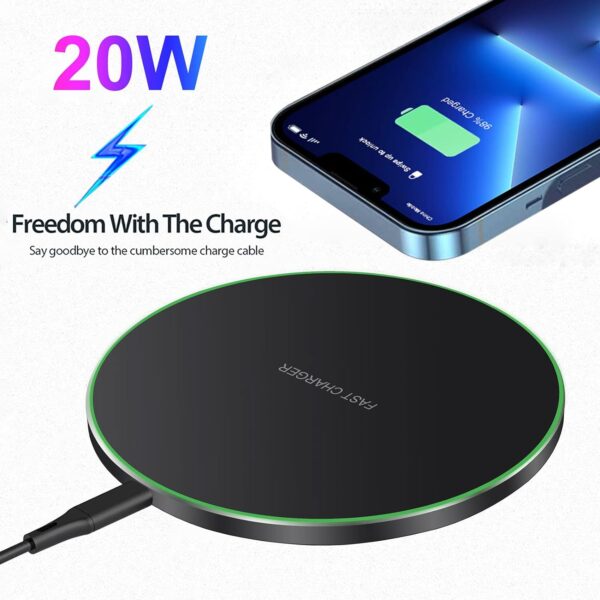 Fast Wireless Charger,20W Max Wireless Charging Pad Compatible with iPhone 16/16 Pro/15/14/13/12/SE/11/XS Max/XR,AirPods;FDGAO Wireless Charge Mat for Samsung Galaxy S24/S23/Note,Pixel/LG G8 - Image 3