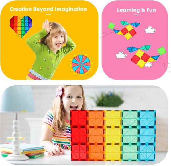 Gemmicc Magnetic Tiles 100 PCS with 2 Cars, STEM Approved Educational Magnet BuildingToys, Magnet Puzzles Stacking Blocks for Boys Girls - Image 4