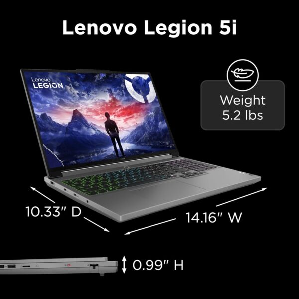 Lenovo Legion 5i - 16” Display - Intel Core i9-14900HX - NVIDIA GeForce RTX 4070-32GB RAM - 512GB SSD - G-SYNC - Windows 11 Home - USB-A and USB-C Ports - Privacy Shutter Camera - Luna Grey - Image 7