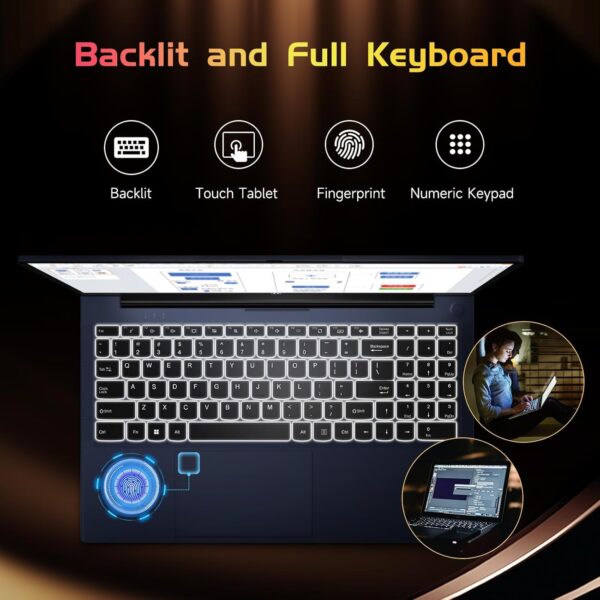 15.6-FHD-Laptop Student-Laptop, 16GB RAM 1TB SSD, Intel Pentium Quad-Core N100 Processor (Up to 3.4GHz) Backlit Keyboard Fingerprint WiFi 6 BT5.2 Business-Laptop, 2 Years Warranty Windows 11 Laptop - Image 4