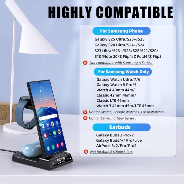 Wireless Charger for Samsung Charging Station, 3 in 1 Android Phone Wireless Charger for Samsung Galaxy S25 Ultra/S24 Ultra/S23/Z Flip 6/Fold 6/Buds, Charger for Galaxy Watch Ultra/7/6/5/4/3 (Black) - Image 3