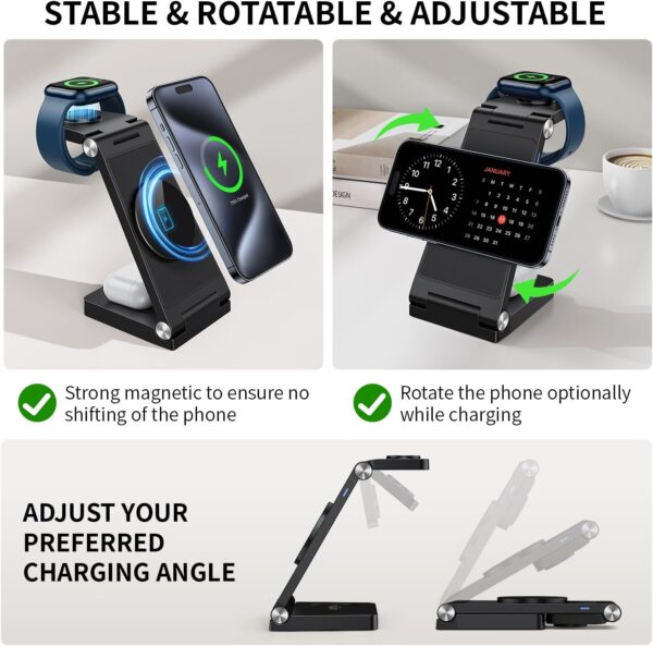 2025 Magnetic Wireless Mag-Safe Charging Station, 3 in 1 Fast Max Charging for iPhone 16 15 14 13 12 Pro Max Plus, Charger Stand for Apple Watch Series & Air pods 4 3 2 Pro, Gifts for Men - Image 6