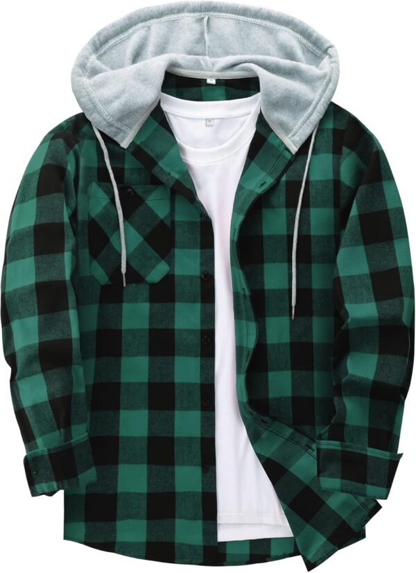 ZITY Men's Flannel Hoodie Shirts Casual Button Down Plaid Shirt Jackets for Men Long Sleeve Stylish Hooded with Pocket - Image 2